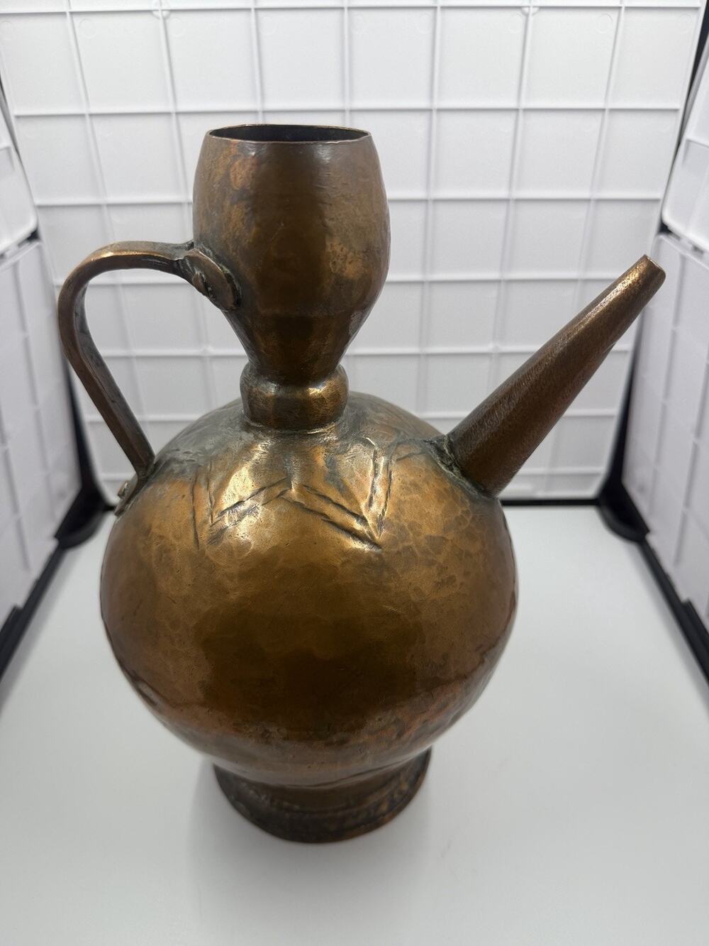 Antique Ottoman Turkish Copper Ewer, 19th Century Hand Hammered Water Pitcher